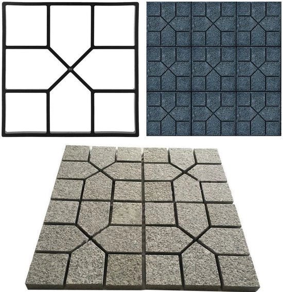 Pavimento in Cemento per Esterni - 8 Celle - 40 x 40 cm - Disegno Geometrico - Adatto per Giardino e Patio - Pietre da Strada
