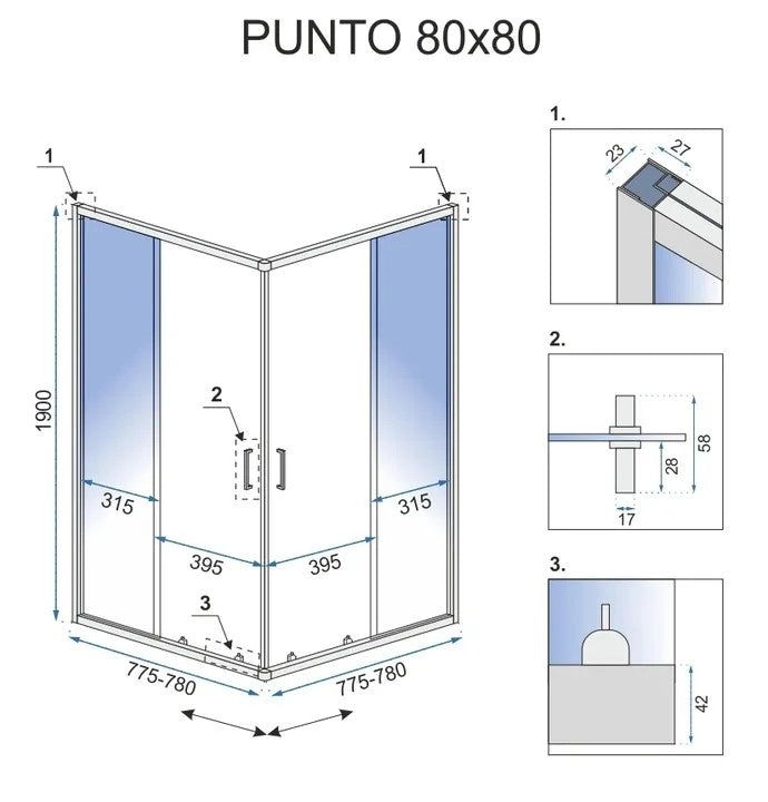 Cabina Doccia Rea Punto 80x80 senza piatto doccia