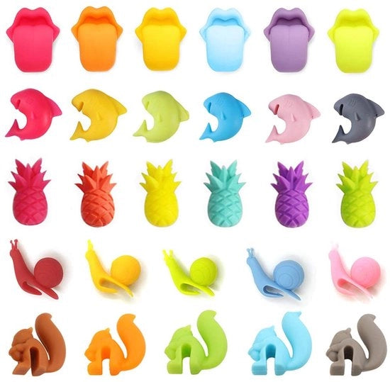 Houder per teieraio - Marcatori per bicchieri - 5 forme - Silicone - Reutilizzabili - per casa o party