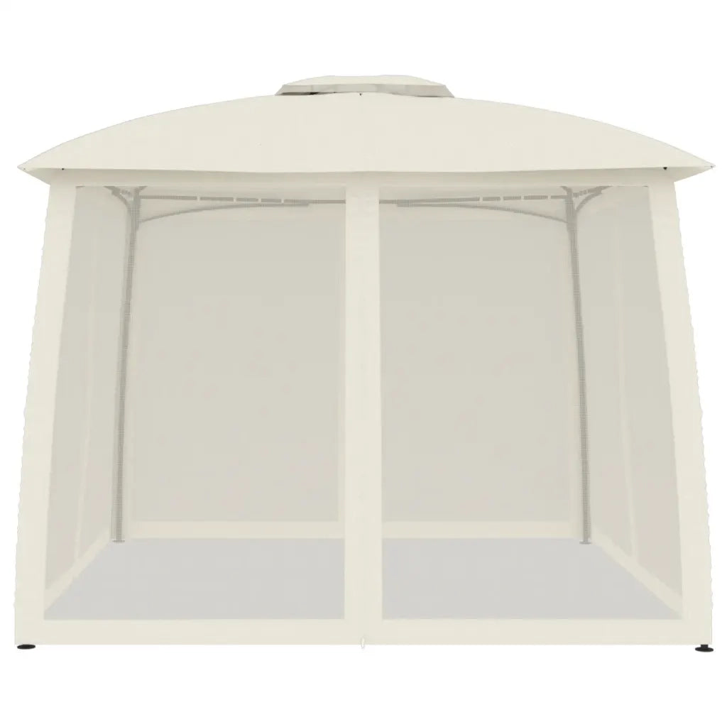 Gazebo con Tetto Doppio e Pareti Rete Crema 2,93x2,93 m Acciaio 368448