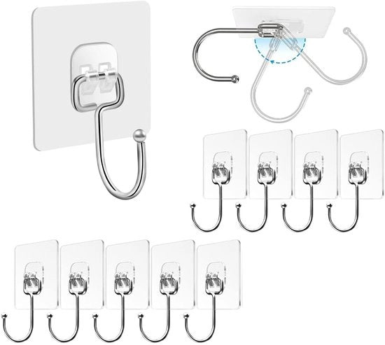 Haken multifunzionali autoadesivi da 10 pezzi - 70 mm x 70 mm - Acciaio inossidabile - Robusti e Resistenti