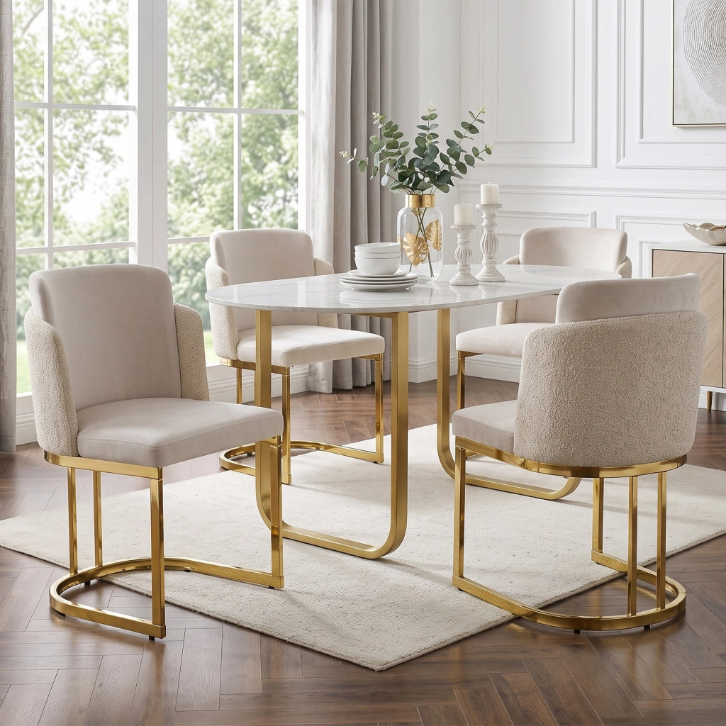 SEDIA da pranzo moderna Set da 2 pezzi in chenille beige e oro
