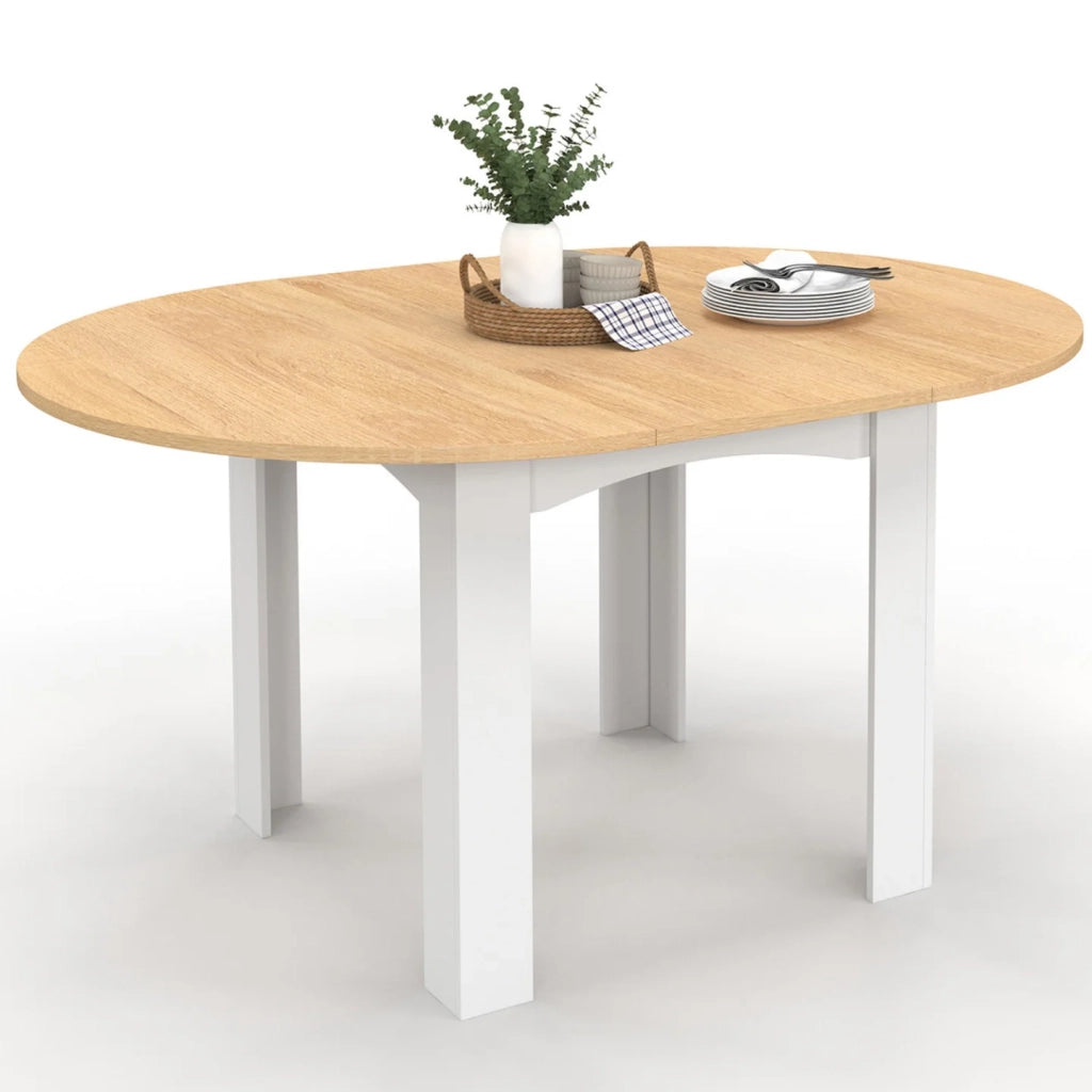 IDMarket - DONA tavolo da pranzo rotondo allungabile 4-8 persone piano faggio bianco 110-150 cm