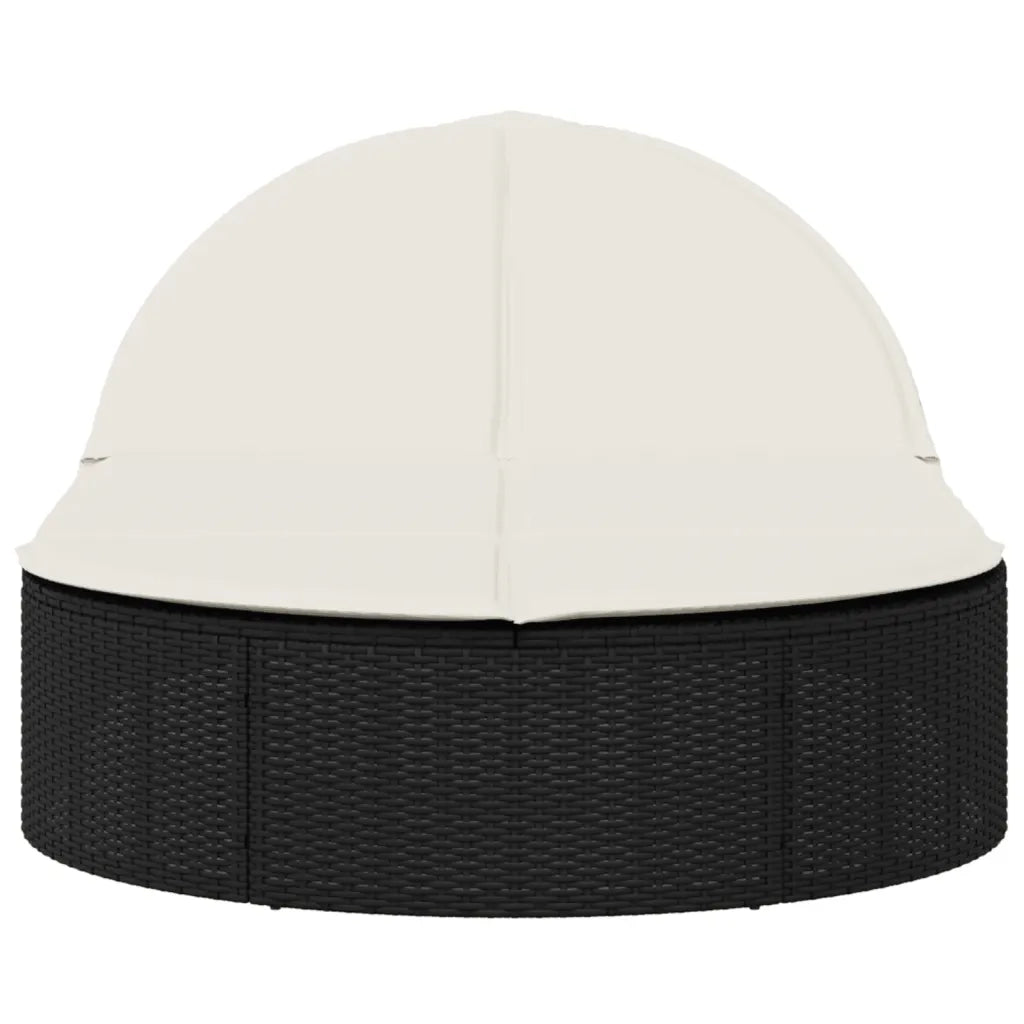 Lettino Prendisole Doppio con Cuscini Nero in Polyrattan 368646