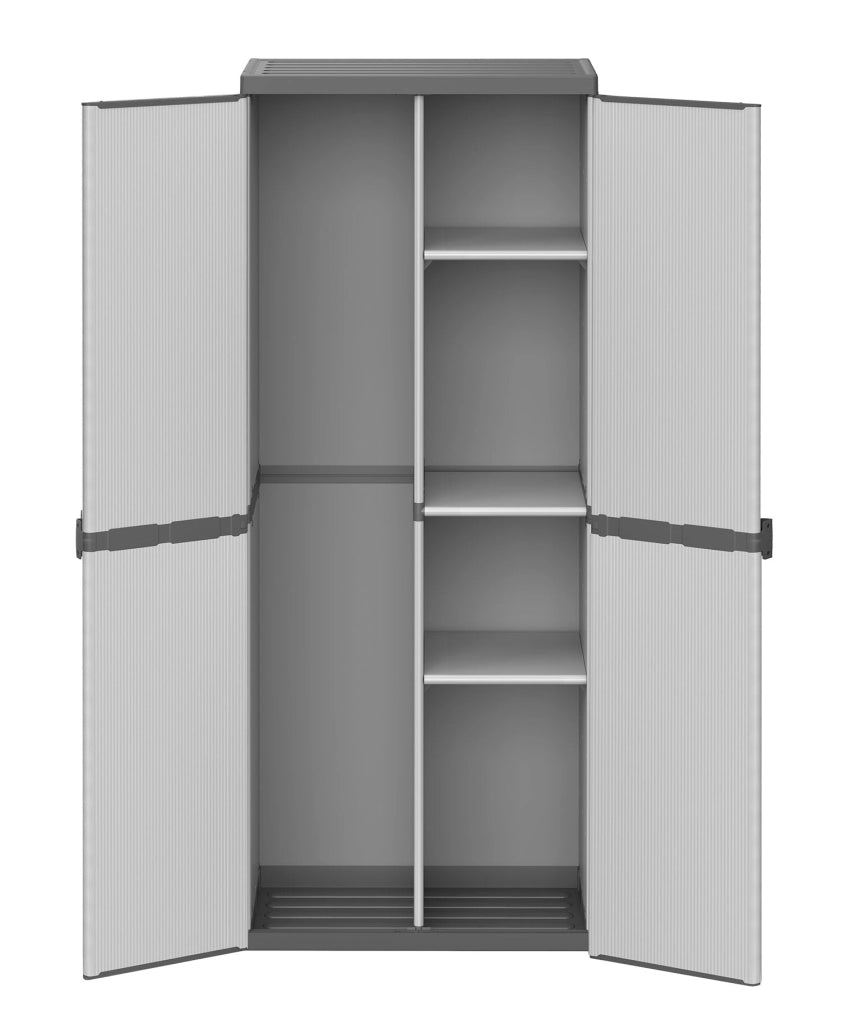 Armadio Portascope da Esterno 68x40x165 cm 2 Ante 4 Ripiani in Resina Grigio