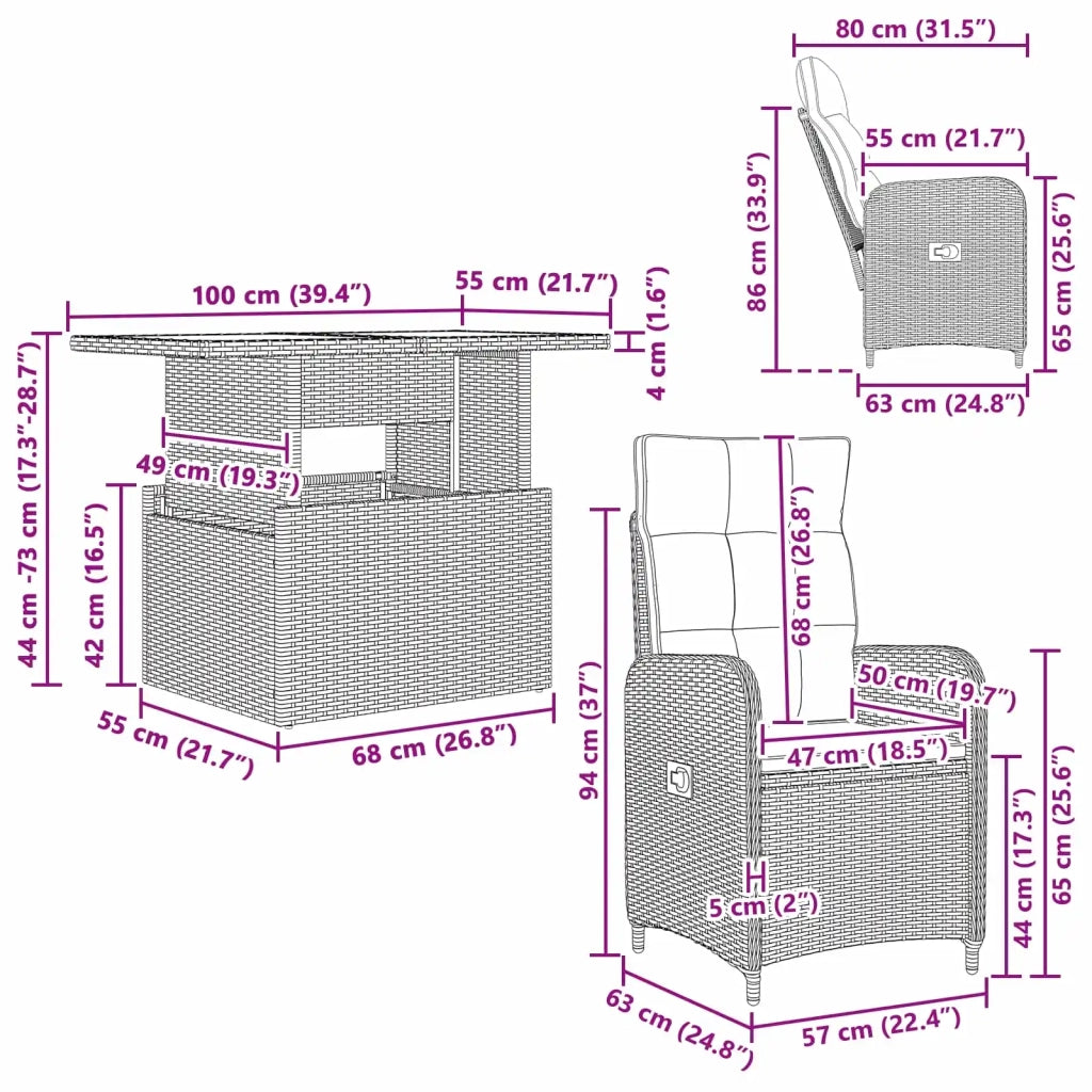 Set da pranzo per esterni 5 pcs polyrattan 3422405