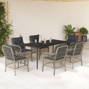 Set da Pranzo da Giardino 7 pz Cuscini Polyrattan Grigio Chiaro 3212170