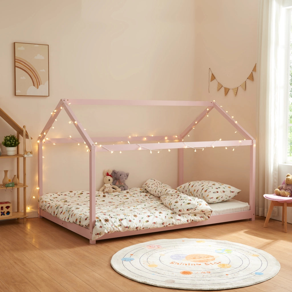 Letto per Cameretta Cerro a Forma di Casetta 120 x 200 cm Rosa [en.casa]