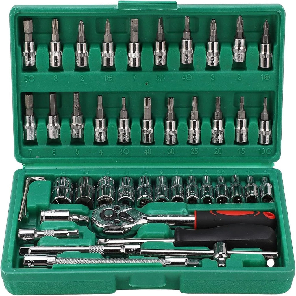 SET BUSSOLE E INSERTI 46 PEZZI 1/4" CR-V CRICCHETTO PROLUNGA VALIGETTA CTC-686