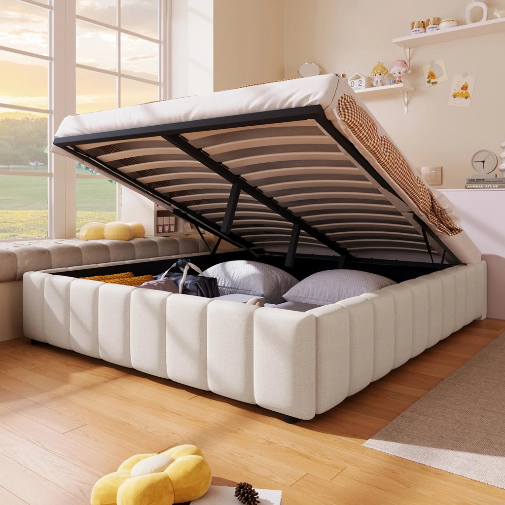 letto imbottito lino beige 140 x 200 cm