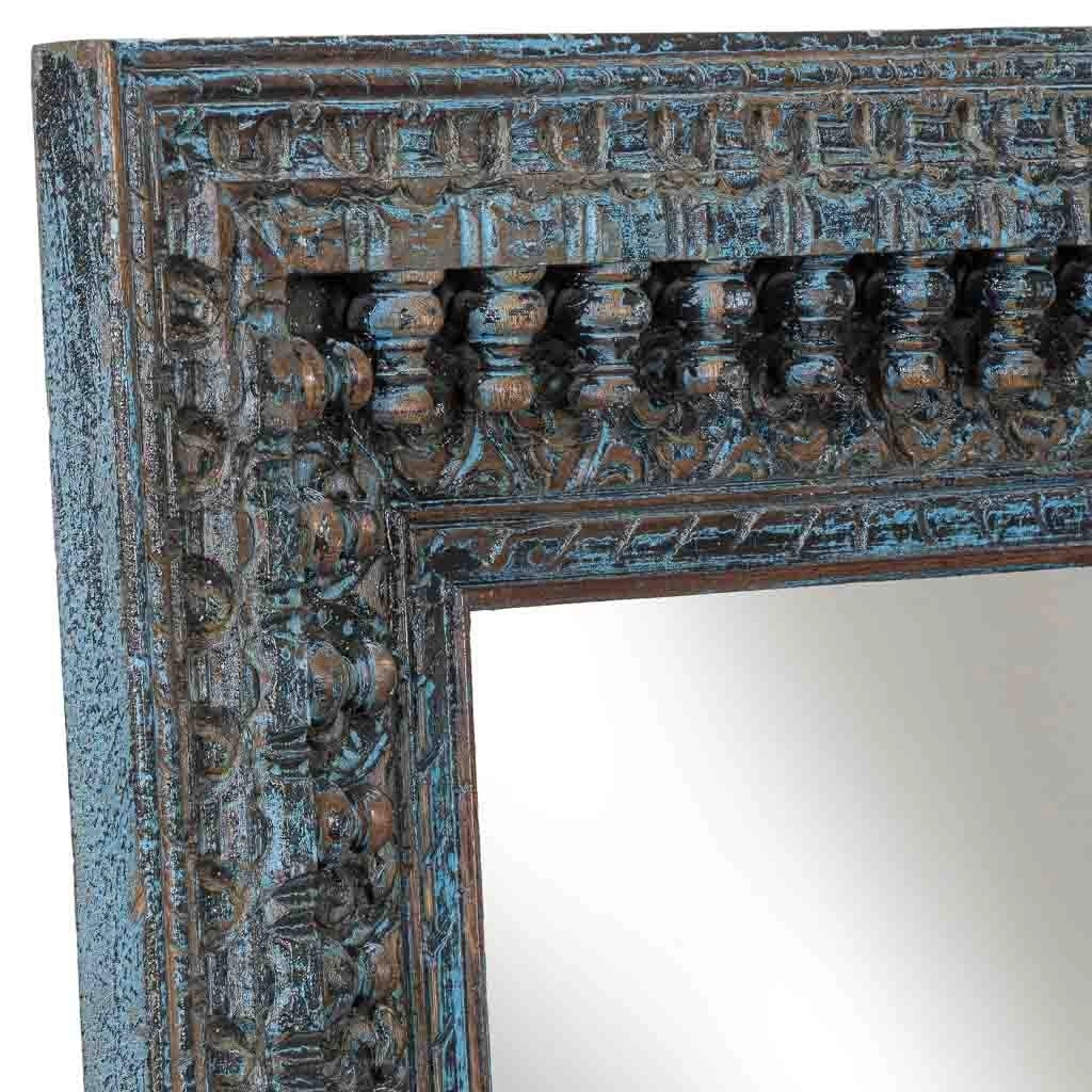 Specchio in legno blu artigianale 60x5x60h cm