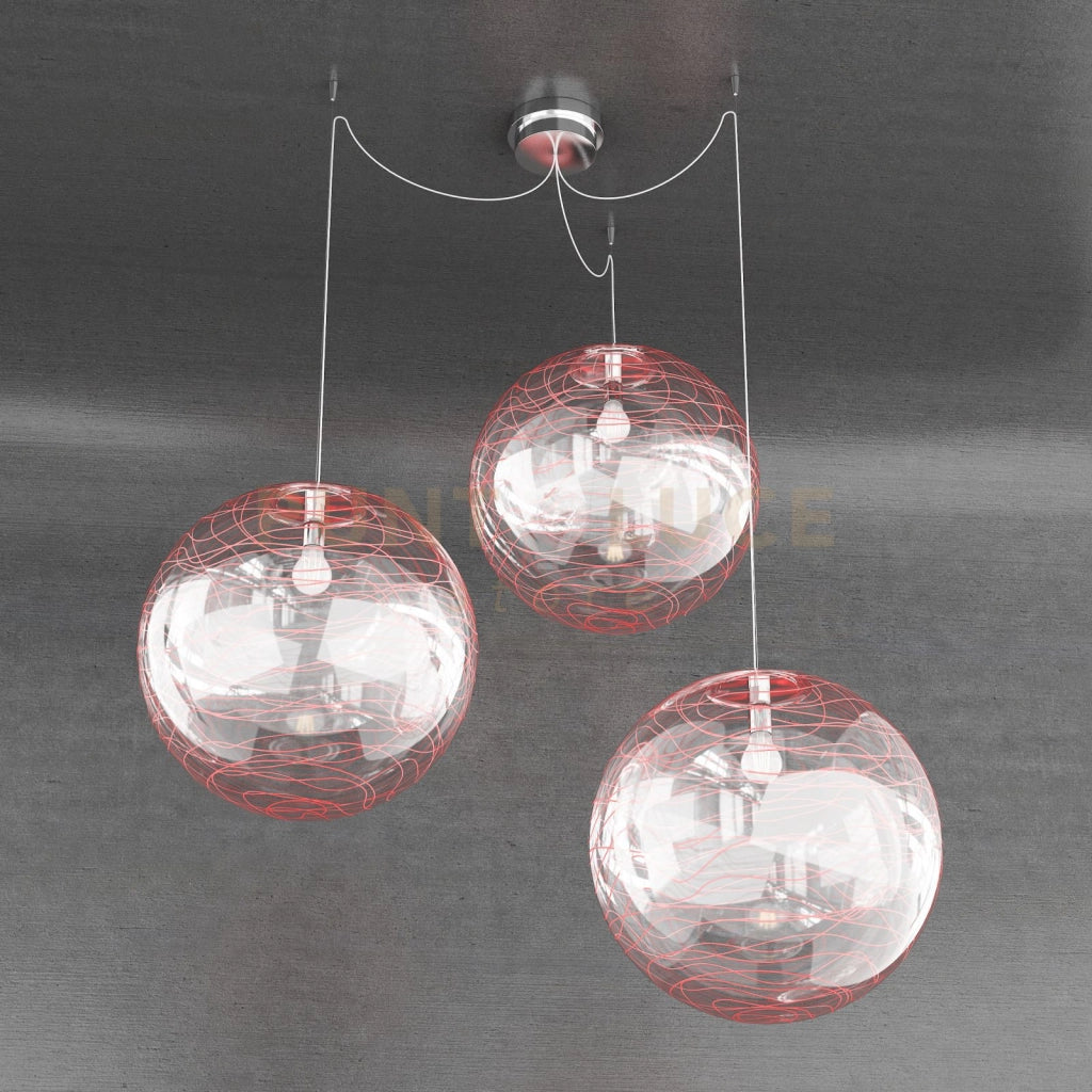 MOON SOSPENSIONE 3 LUCI D.40 CM. VETRO ROSSO 1117-S3-40-RO