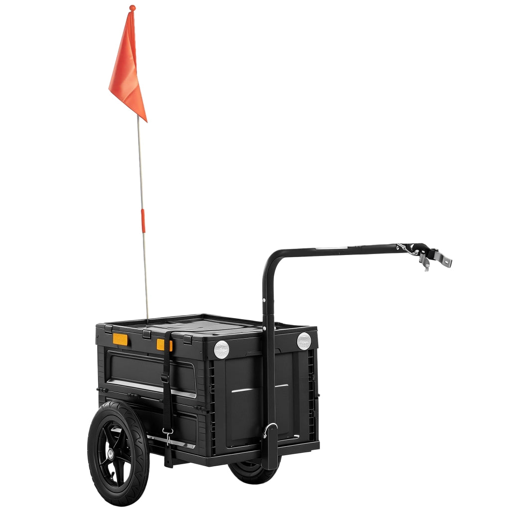 Rimorchio per Bicicletta Cargo Pieghevole ¨C Xylo ¨C Cassone Plastica 65L con Coperchio 145x51,5x72cm Nero