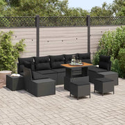 Set Divano da Giardino con cuscino 10 pcs Nero polyrattan