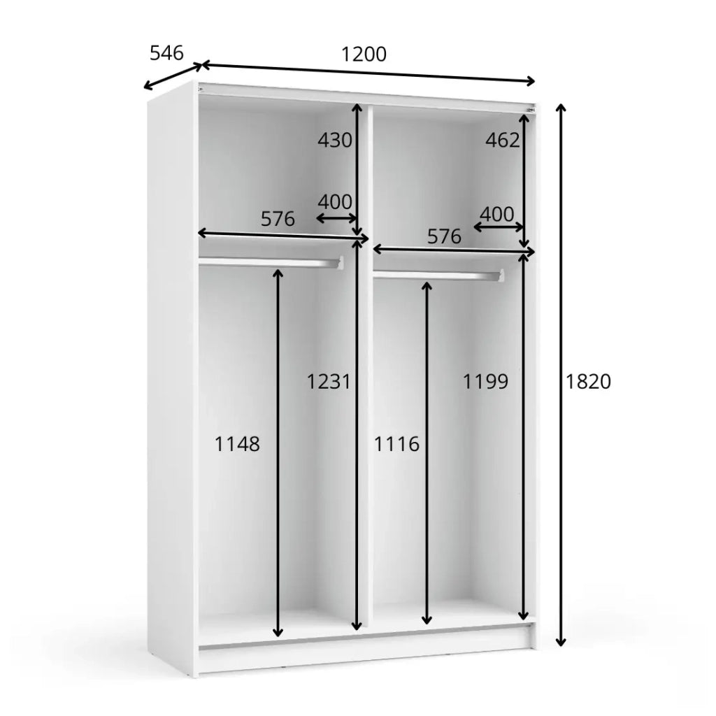 Armadio LYSIA 120 cm nero opaco – 2 porte scorrevoli con specchio