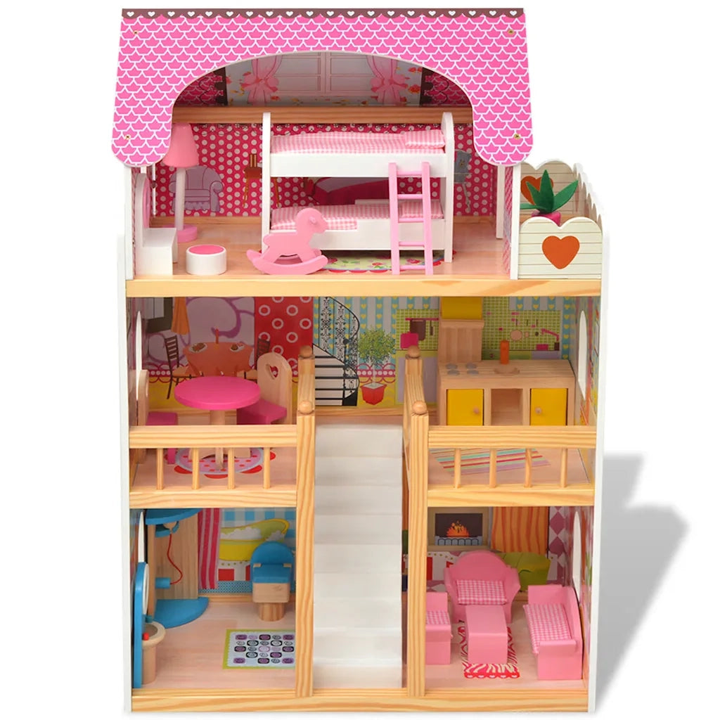 Casa delle Bambole a 3 Piani in Legno 60x30x90 cm CFW9579228