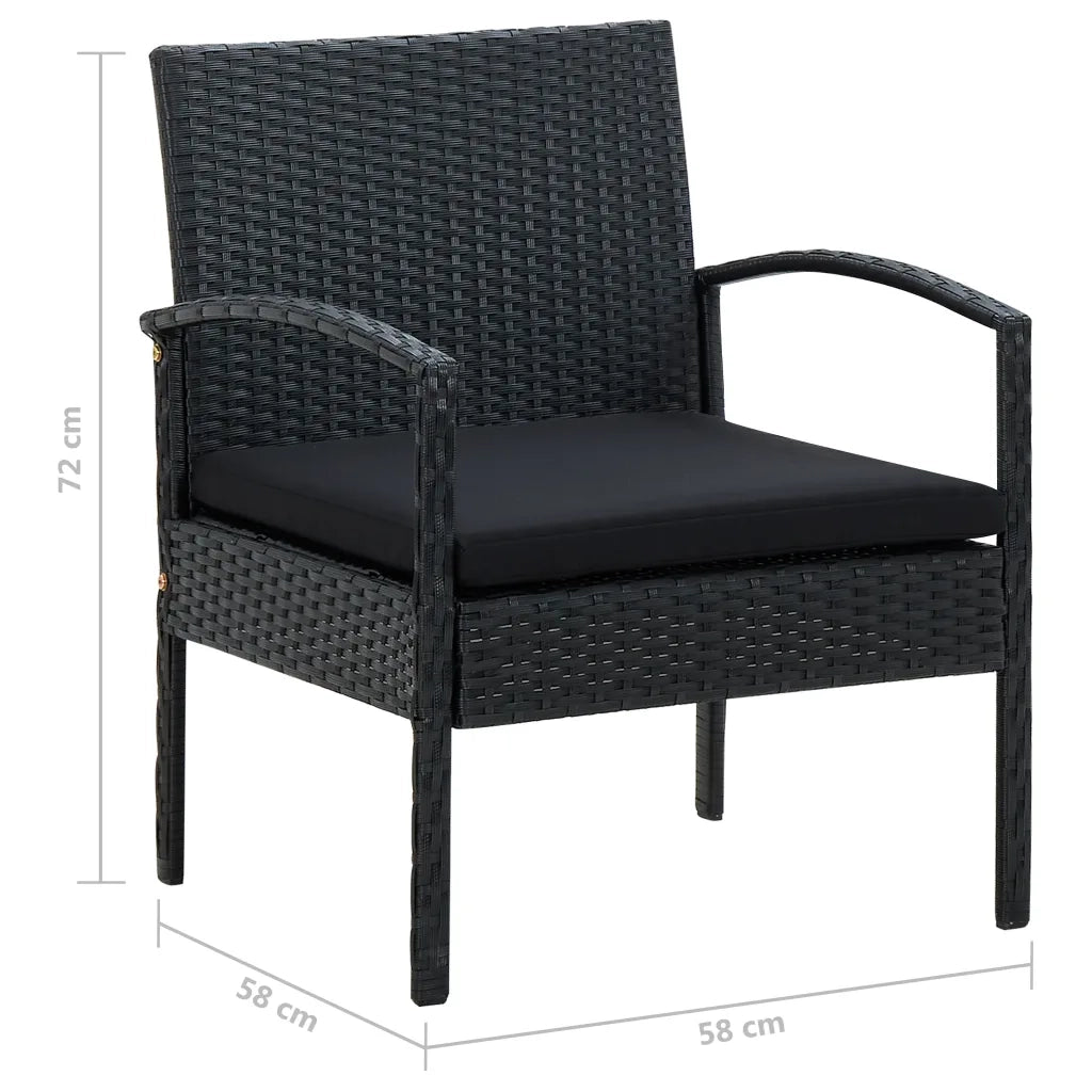 Sedia da Giardino | Sedie da Esterno con Cuscino in Polyrattan Nero