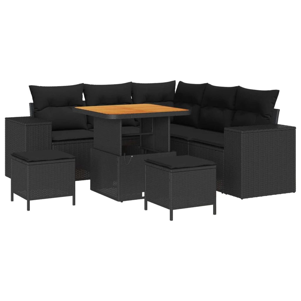 Set Divano da Giardino con cuscino 8 pcs Nero polyrattan 3361999