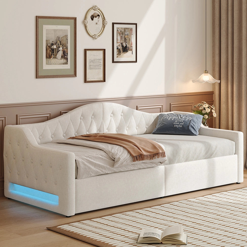 Letto imbottito - Xylo - 90x200cm LED con contenitore, beige