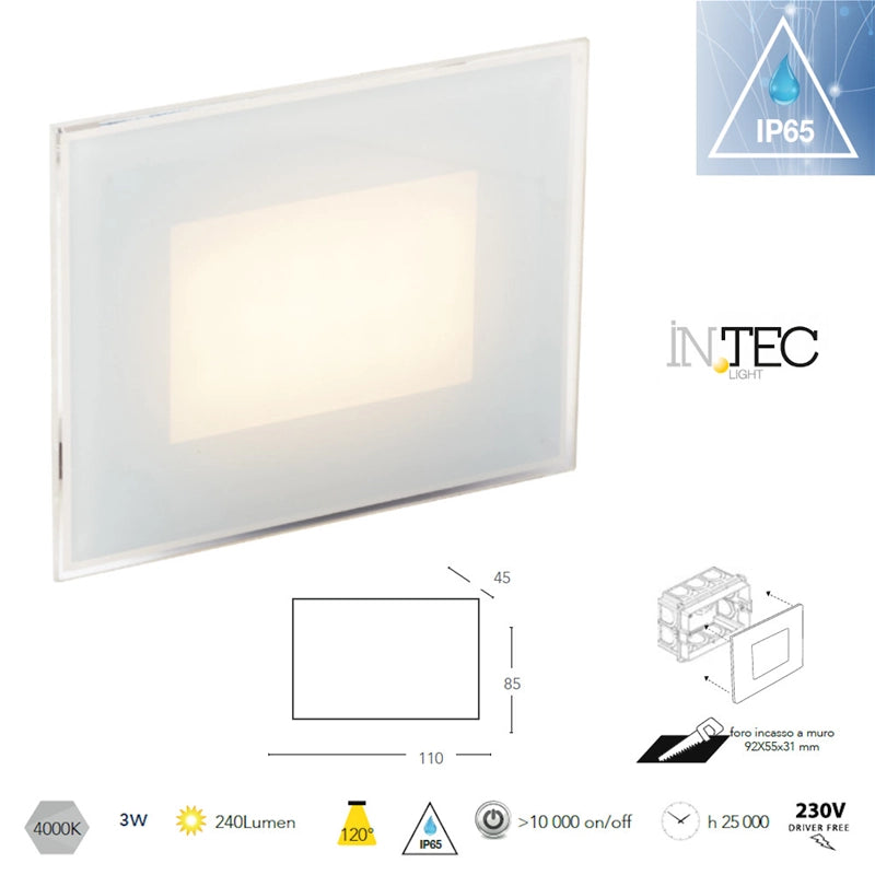 Faretto Segnpasso Incasso Scatola 503 LED SLAB Bianco 3W CCT Luce Calda Naturale Fredda Interno Esterno IP65