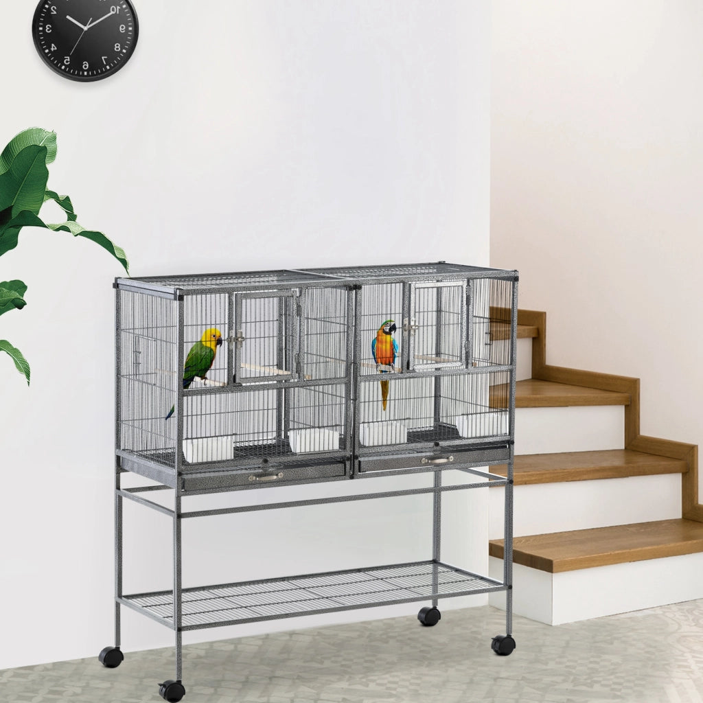 Gabbia per Uccelli con Ruote ¨C Minimal ¨C Grigio 95x45,5x102 cm