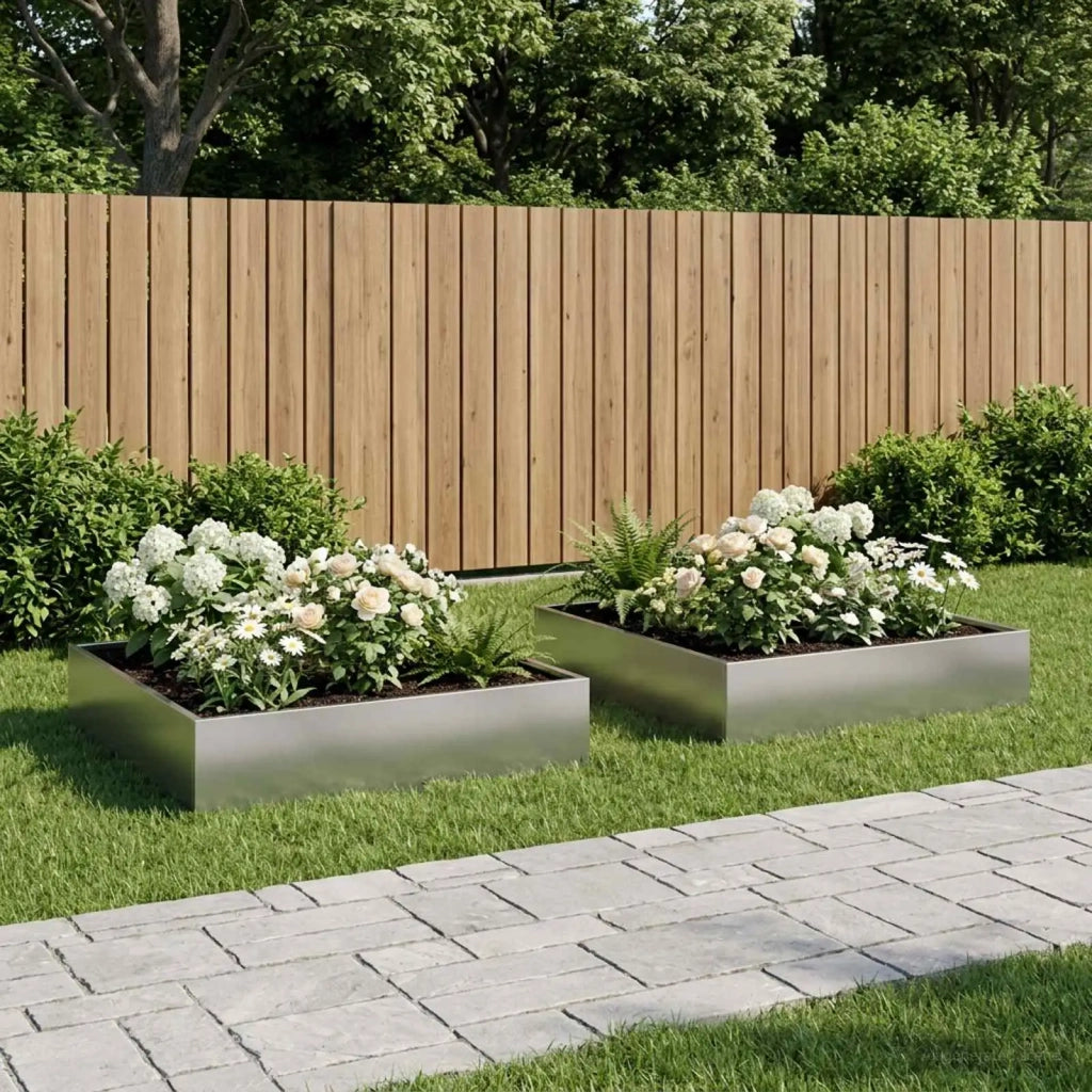 Vaso da giardino 2 pz Argento 100 x 100 x 20 cm Acciaio zincato 8005033