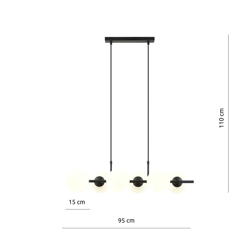 Lampadario sospeso Emibig RORY 6 luci opale nero E14