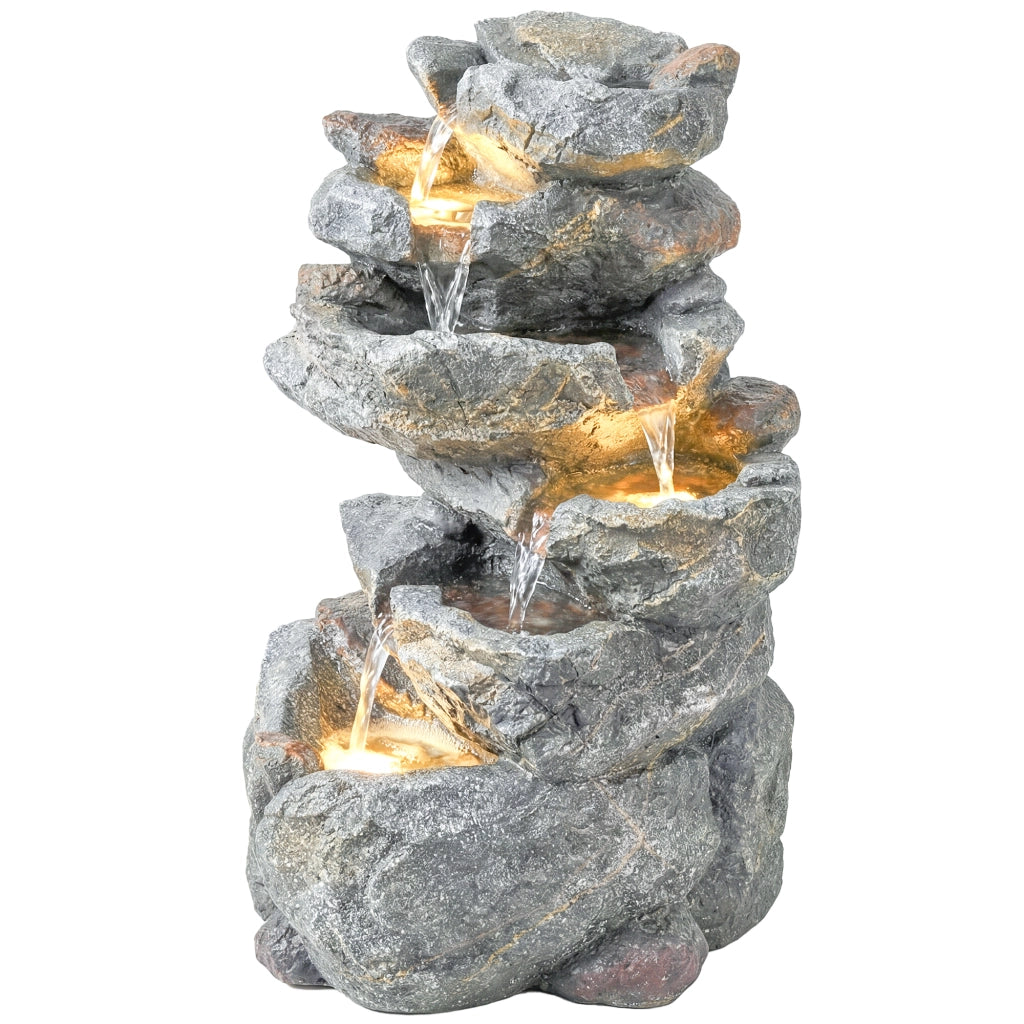 Fontana da Giardino Zen 6 Livelli Cascata ¨C Xylo ¨C Resina Effetto Pietra Naturale Grigio 33x27x53cm