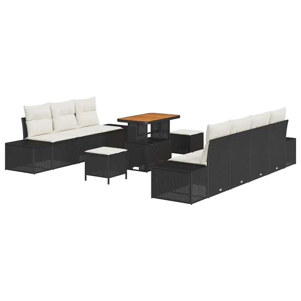Set Divano da Giardino con cuscino 10 pcs Nero polyrattan