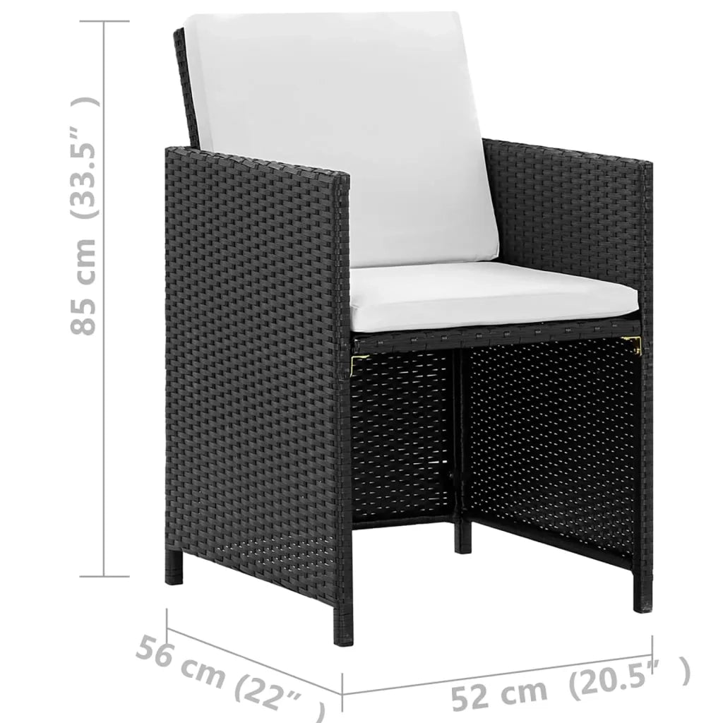 Set da Pranzo da Giardino 13 pz con Cuscini in Polyrattan Nero 42524