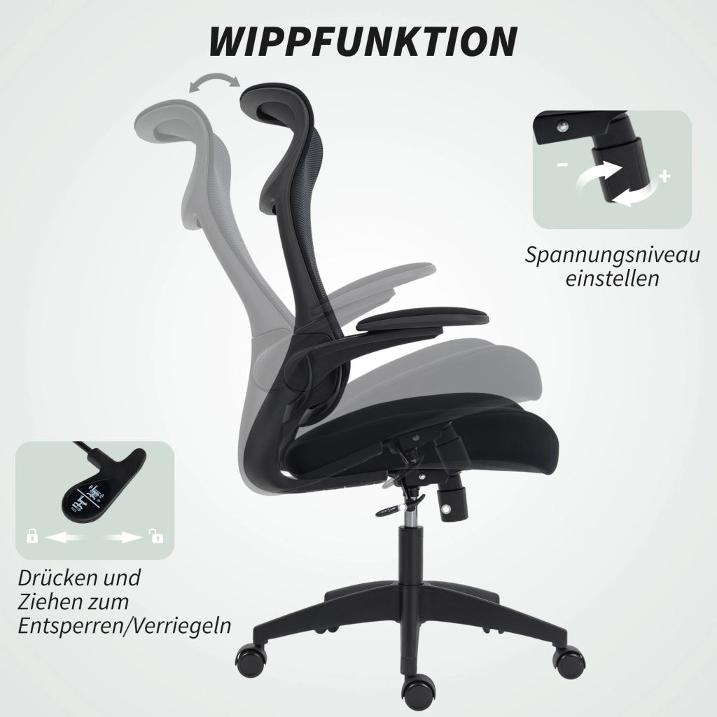 Sedia da ufficio ergonomica ¨C Minimal ¨C Schienale rete, braccioli 3D, nero