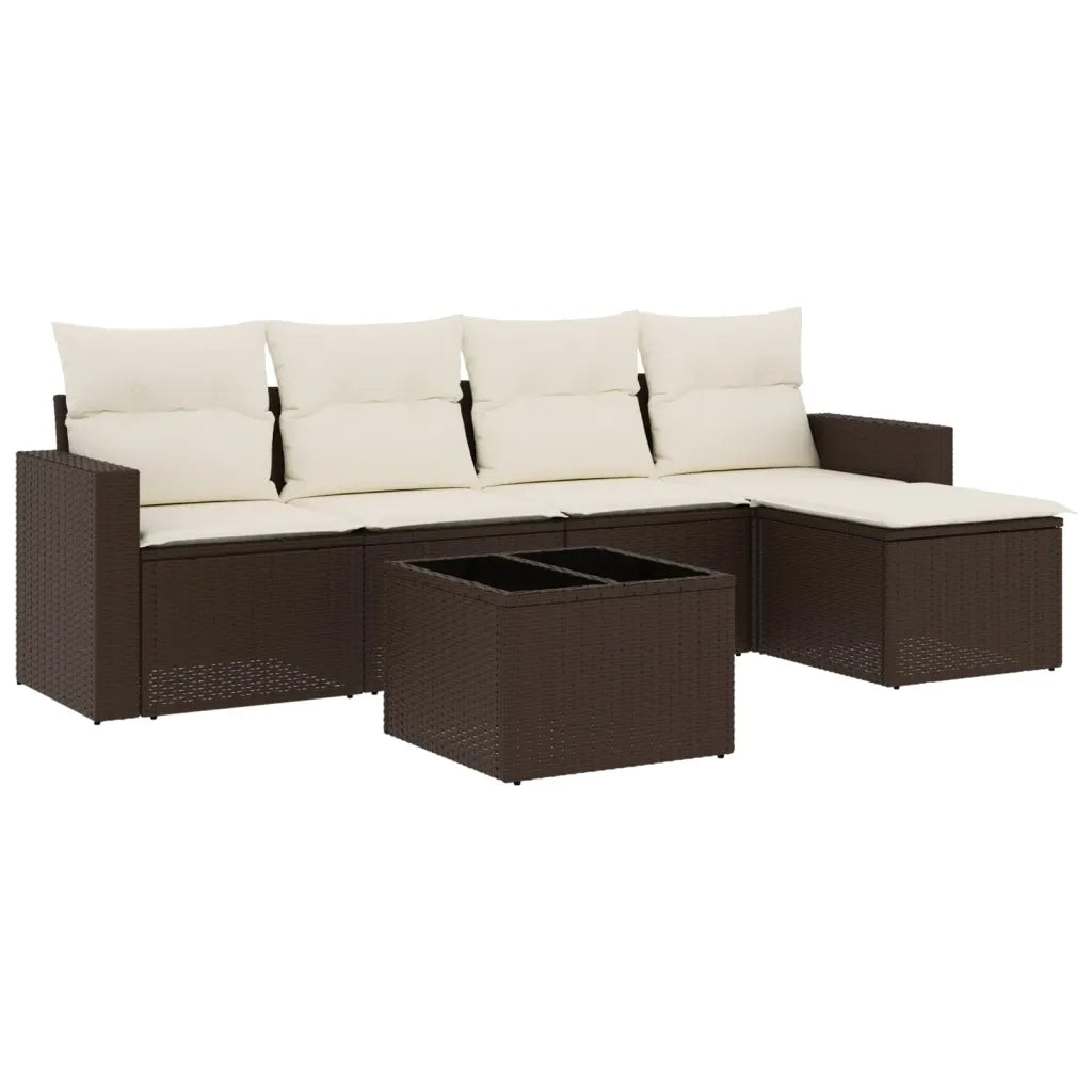 Set Divano da Giardino 6 pz con Cuscini Marrone in Polyrattan 3218893
