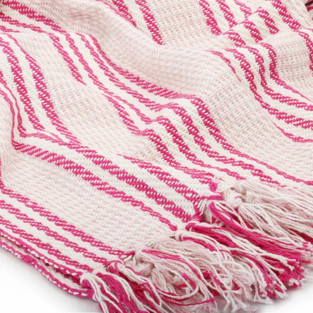 Copriletto in Cotone a Righe 125x150 cm Rosa e Bianco 245324