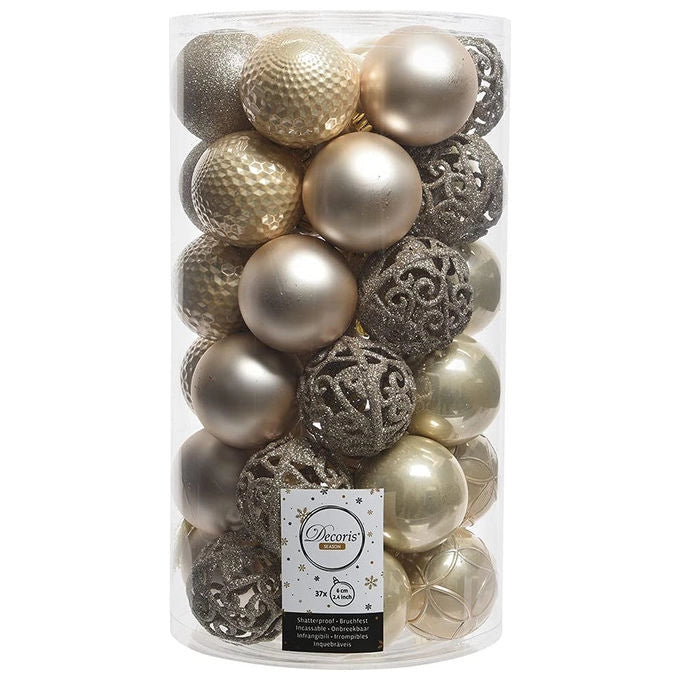 Kaemingk 020806 Palline Albero Natale Set 37 Pezzi 6 cm Infrangibili Finitura Mista Lucida Opaca Glitter colore Perla