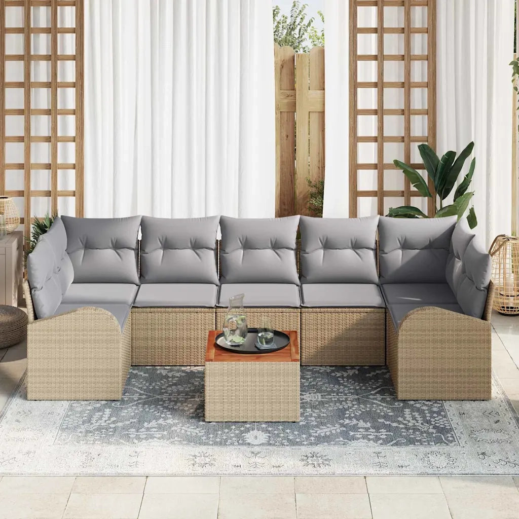 Set Divano da Giardino con cuscino 8 pcs Beige polyrattan 3347546