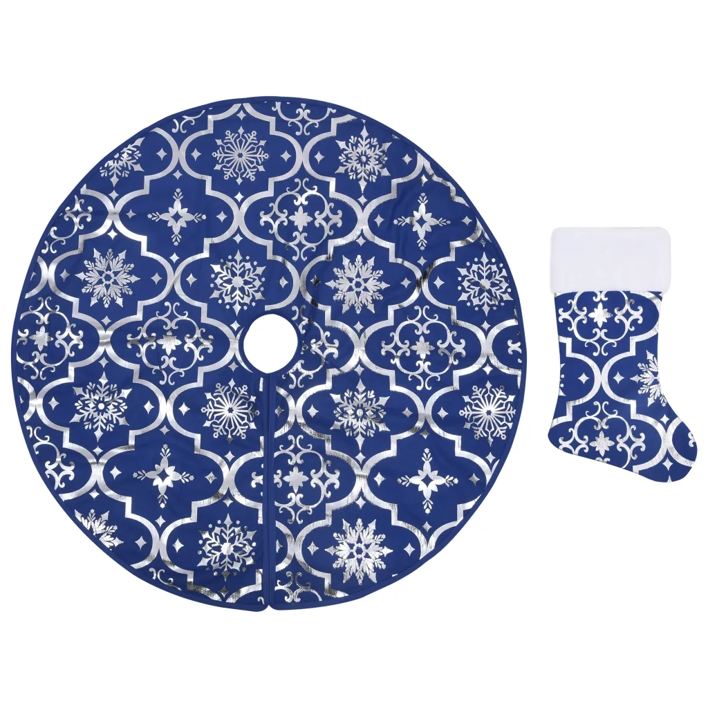 Gonna Albero Natale Raffinata con Calza-Decorazioni natalizie Blu in Tessuto 90 cm