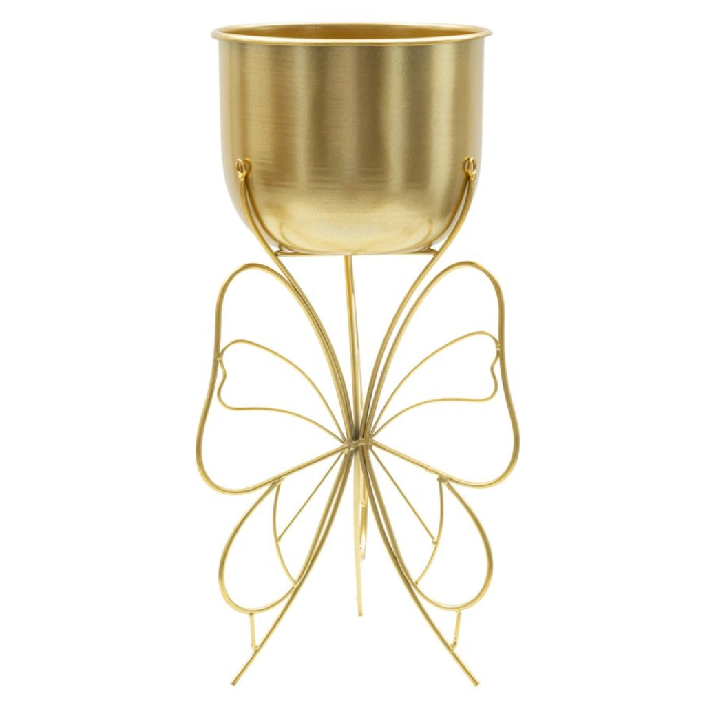 Vaso per Piante Farfalla 4, Oro, Metallo, 22x22x45 cm