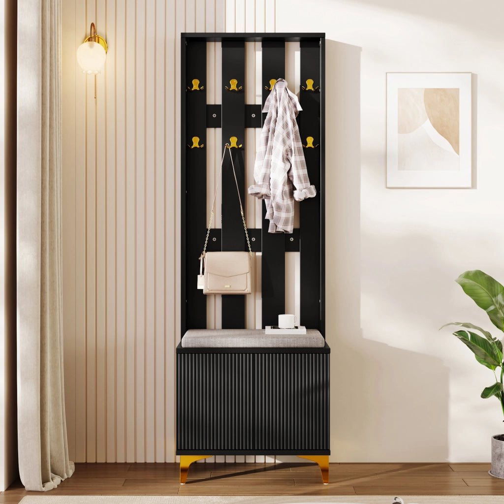 ARMADIO Ingresso con ganci e cuscini 60,5x180,5x35,2 cm Nero/Oro