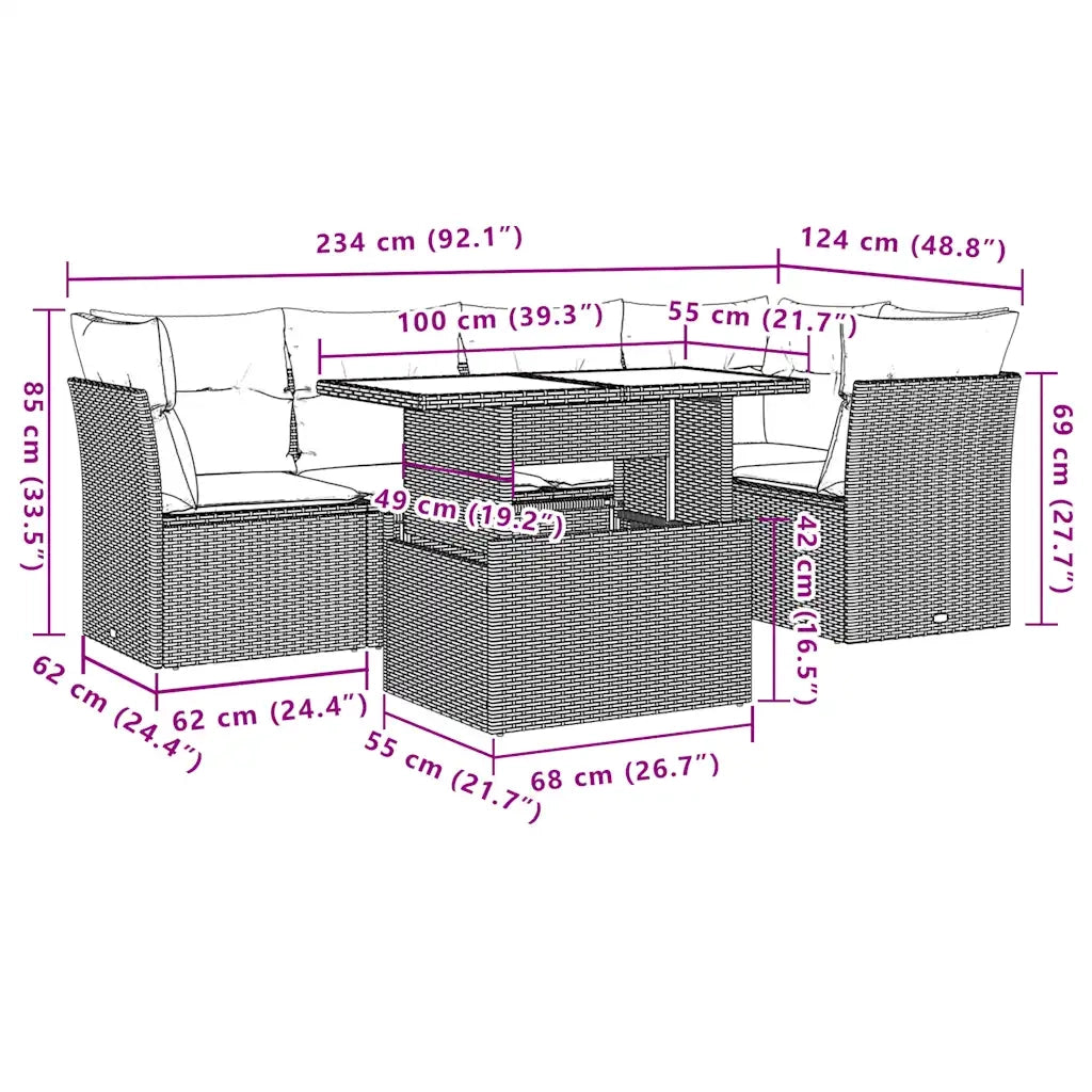 Set Divani da Giardino 6 pz con Cuscini Grigio in Polyrattan 3266571