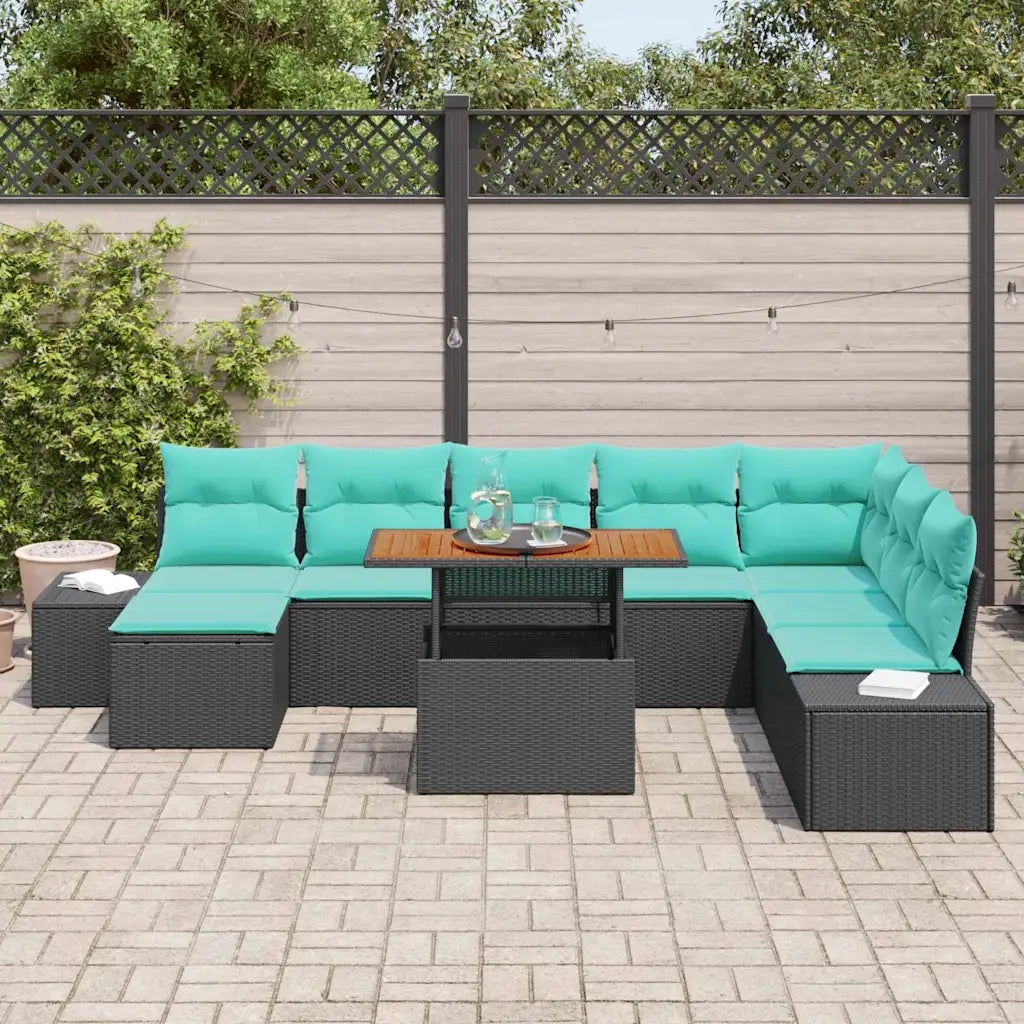 Set Divano da Giardino 9 pz Nero e Verde acqua 3350004
