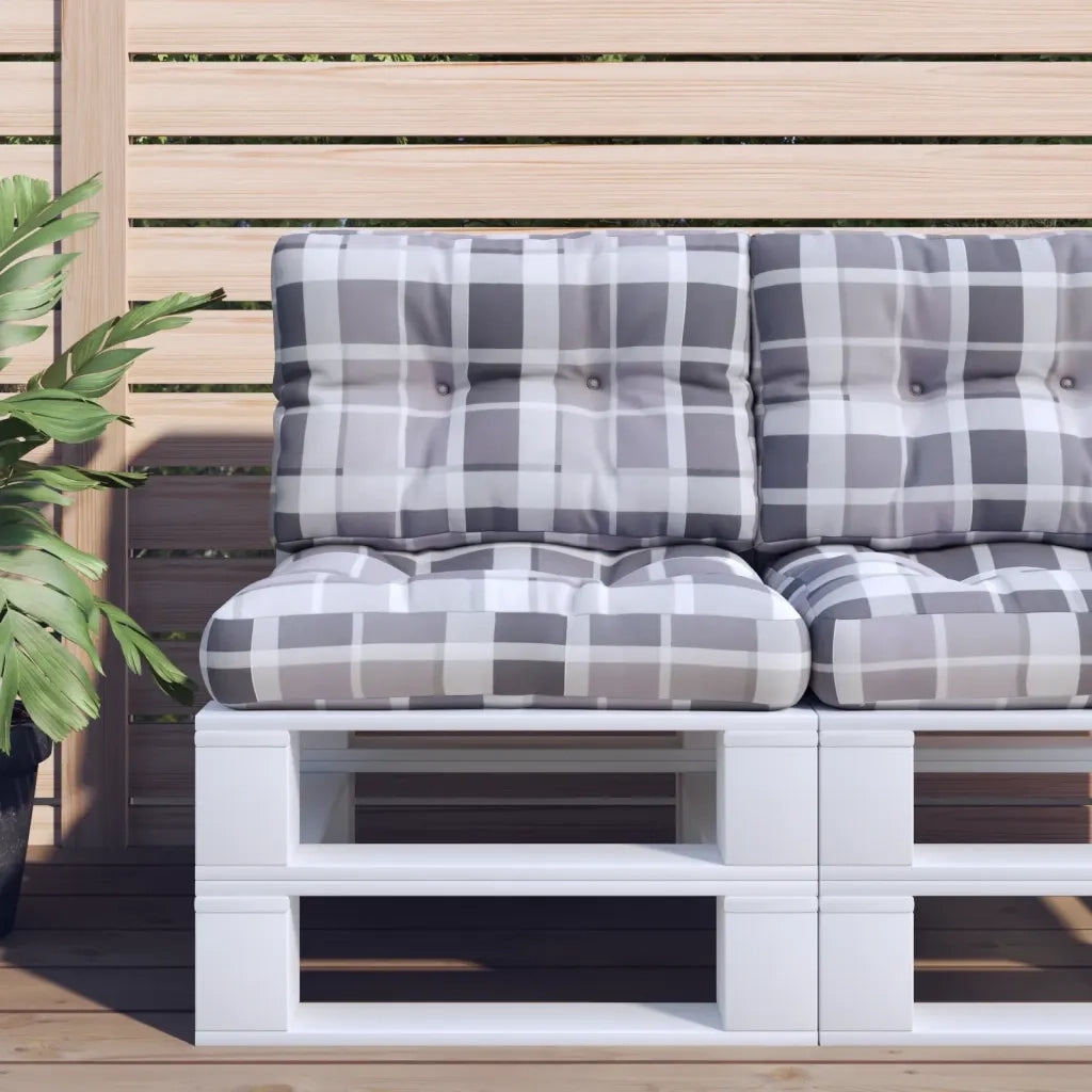 Cuscini per Pallet 2 pz Grigi a Quadri in Tessuto 360681