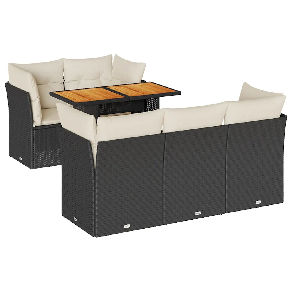 Set Divano da Giardino 6 pz con Cuscini Nero in Polyrattan 3326884
