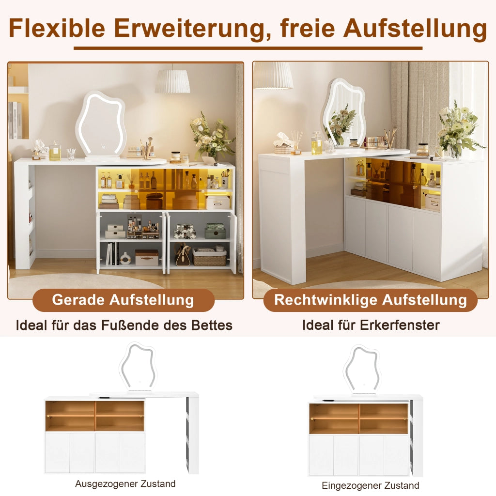 TOELETTO Girevole con specchio LED 177x40x131,5 cm Bianco