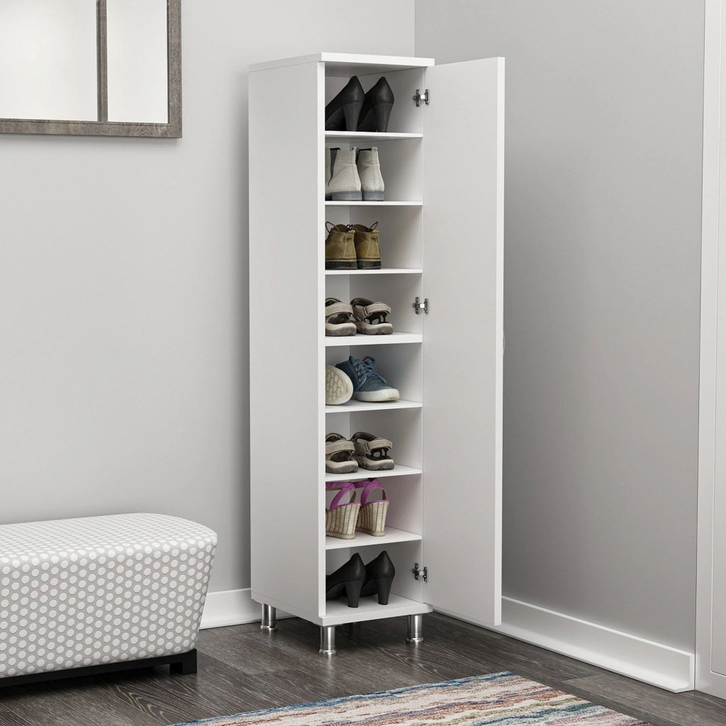 Noepoli, Armadio Multiuso 1 Anta 8 Ripiani, 29x130h cm Bianco