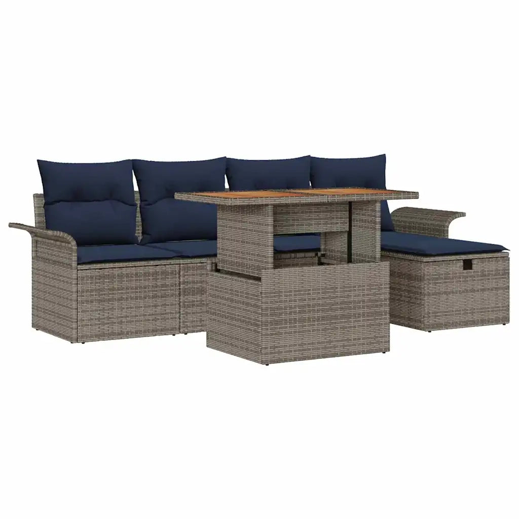Set Divano da Giardino con cuscino 6 pcs Grigio polyrattan 3359909