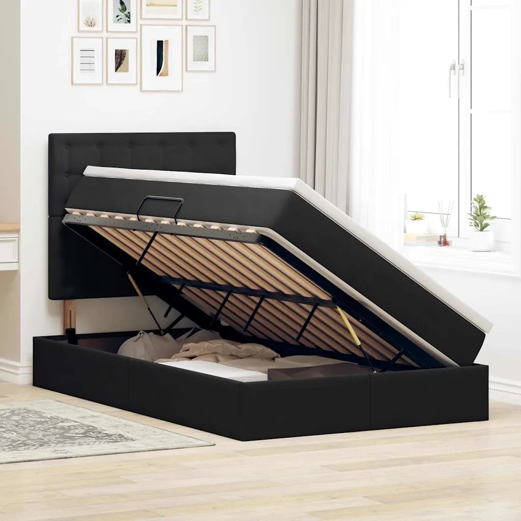 Letto con contenitore e LED con led Nero 120 x 200 cm Velluto