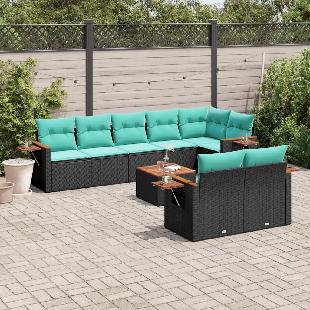 Set Divani da Giardino 9 pz con Cuscini Nero in Polyrattan 3226995