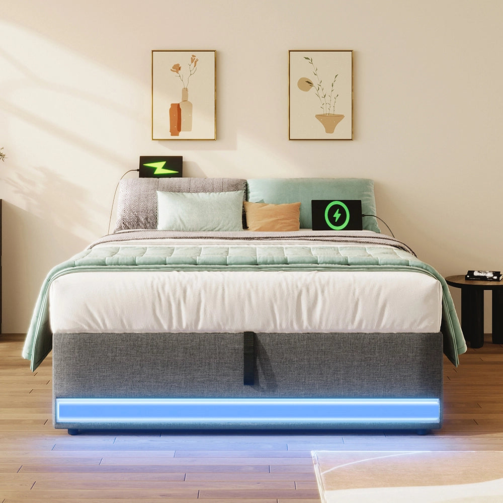 Letto contenitore - Xylo - 90x200 cm LED grigio