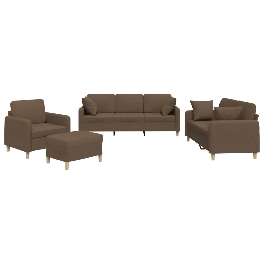 Set di Divani 4 pz con Cuscini Marrone in Tessuto 3202081