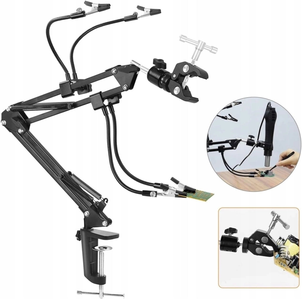 Supporto Universale con 4 Bracci Flessibili e Morsetti – Precisione e Stabilità | Ideale per Elettronica e Modellismo
